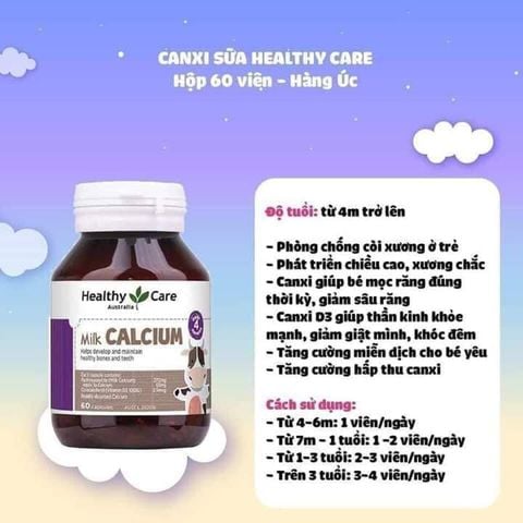 Viên Uống Canxi Sữa Cho Bé Healthy Care Kids Milk Calcium 60 Viên Vitamin Thực Phẩm Bổ Sung Cho Bé
