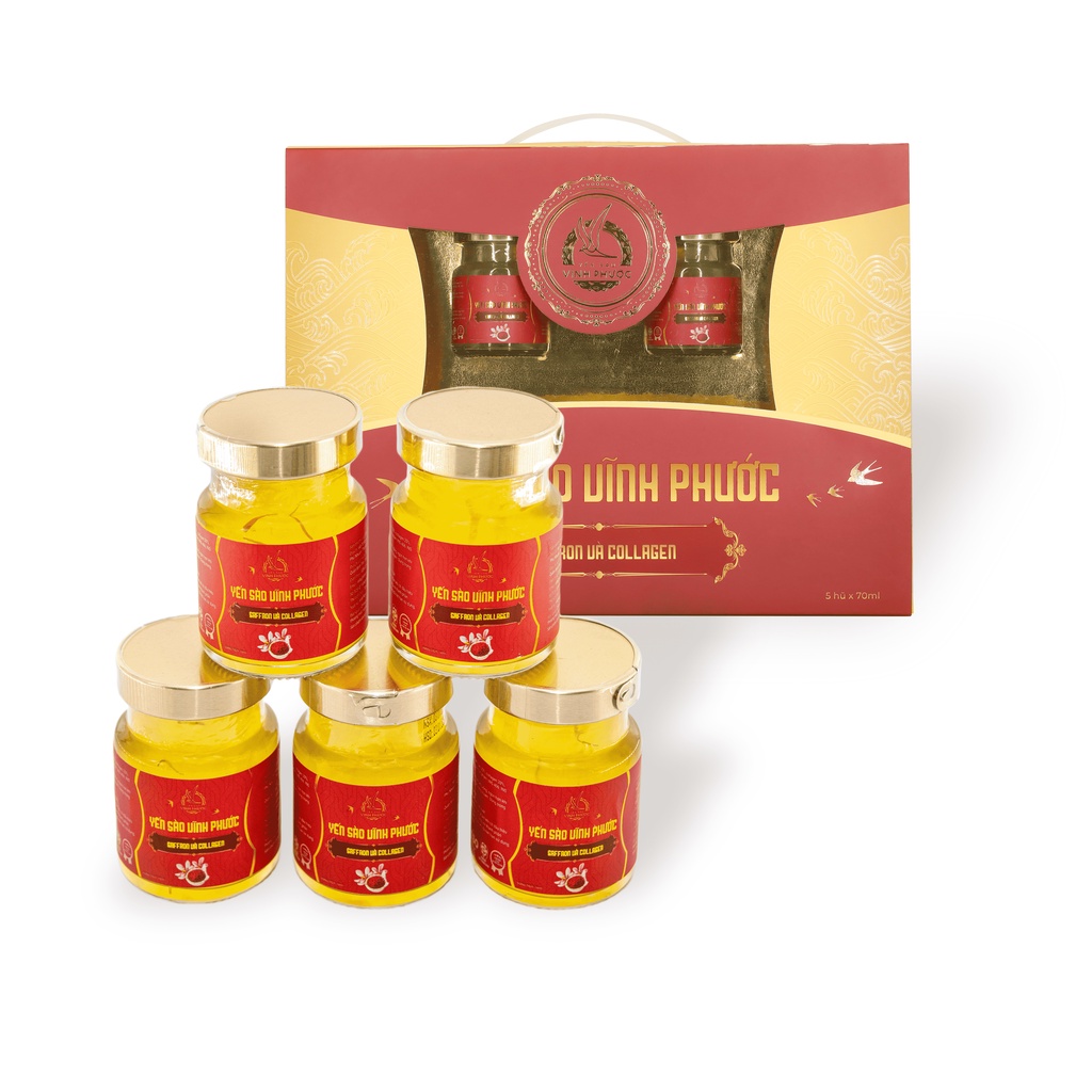 Yến Sào Chưng Saffron - Collagen Vĩnh Phước 20% Yến Tươi - Hũ / Set 5 Hũ 70ml Cho Trẻ 5Y+ Và Người Lớn