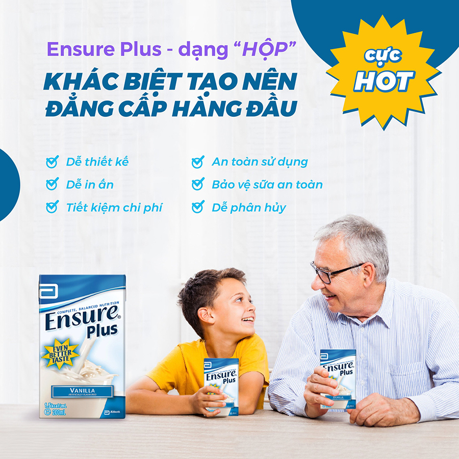 Thùng 27 Hộp Sữa Nước Ensure Plus Úc Hương Vanilla - Sữa Tiệt Trùng 200ml