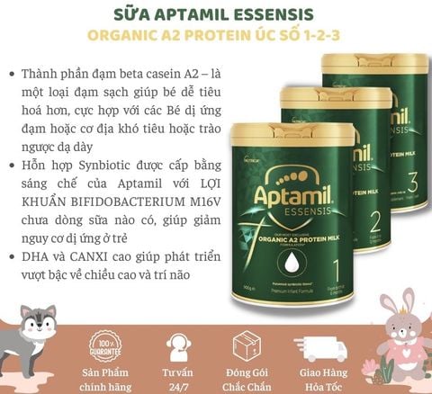 Sữa Công Thức Aptamil Essensis Úc Organic A2 Protein Số 1,2,3 - Hộp 900g