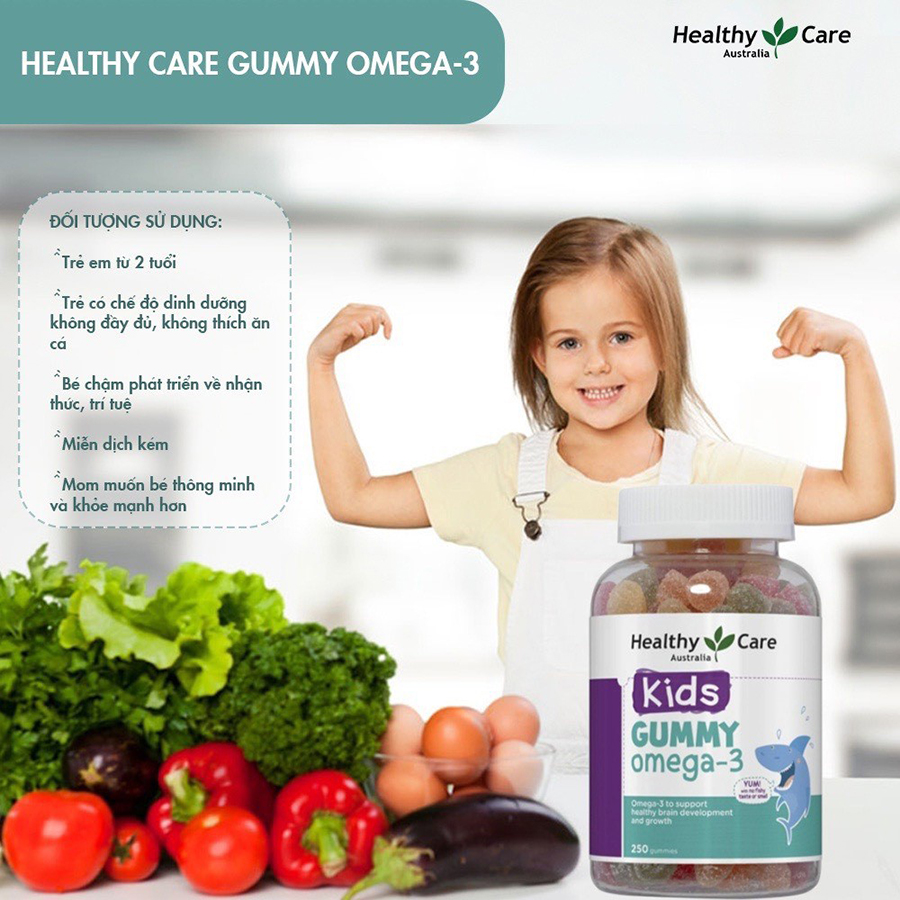 Kẹo Dẻo Bổ Mắt Cho Bé Healthy Care Kids Gummy Omega-3 250 Viên - Vitamin Thực Phẩm Bổ Sung Cho Bé