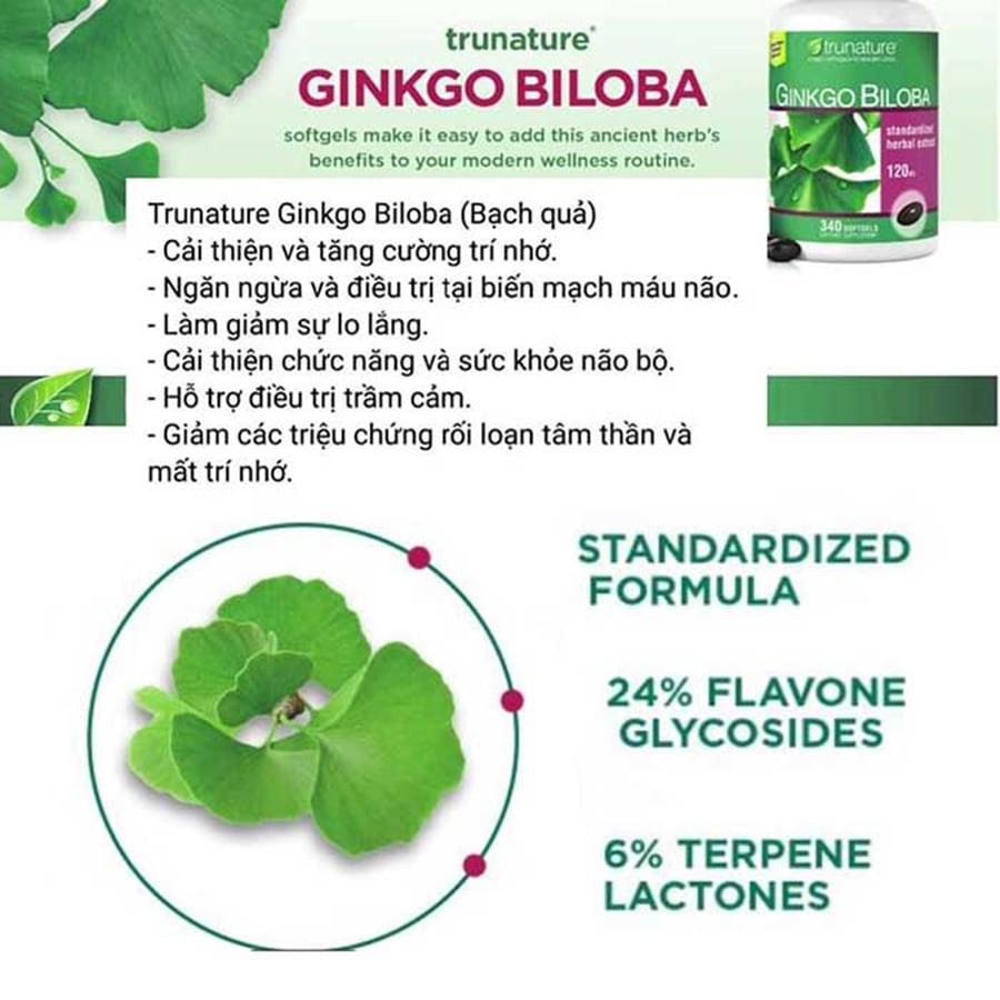 Bổ Não Trunature Ginkgo Biloba 120mg 340 Viên - Thực Phẩm Chức Năng Hỗ Trợ Sức Khỏe