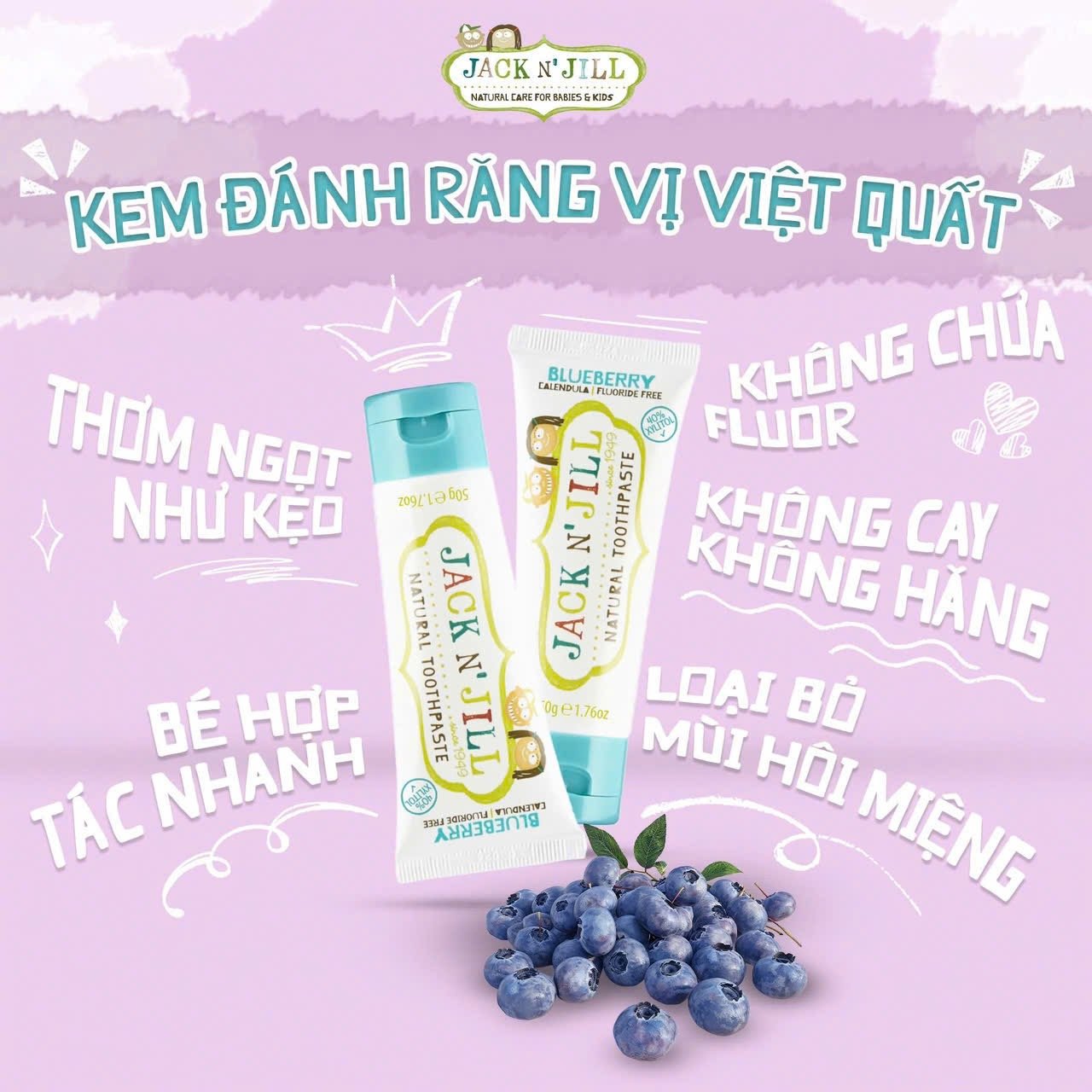 Kem Đánh Răng Hữu Cơ Jack N' Jill Organic Úc Cho Bé 6m+ Có Thể Nuốt - Tuýp 50g