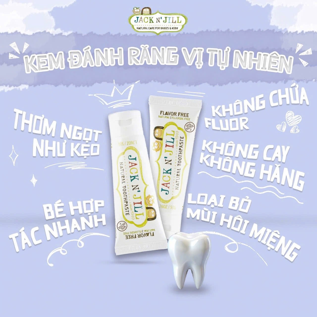Kem Đánh Răng Hữu Cơ Jack N' Jill Organic Úc Cho Bé 6m+ Có Thể Nuốt - Tuýp 50g