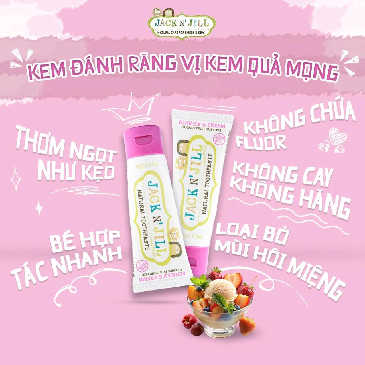 Kem Đánh Răng Hữu Cơ Jack N' Jill Organic Úc Cho Bé 6m+ Có Thể Nuốt - Tuýp 50g