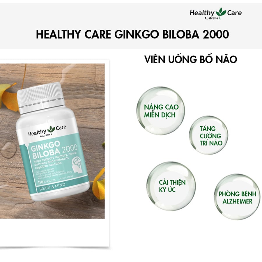 Bổ Não Healthy Care Ginkgo Biloba 2000 110 Viên