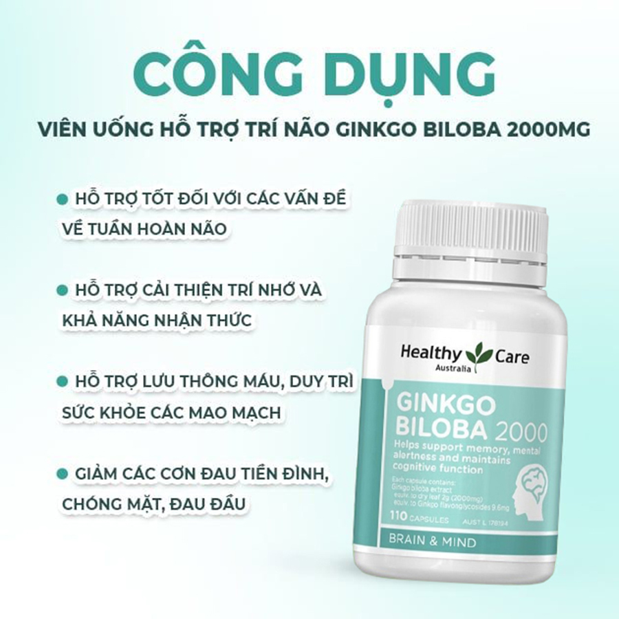 Bổ Não Healthy Care Ginkgo Biloba 2000 110 Viên