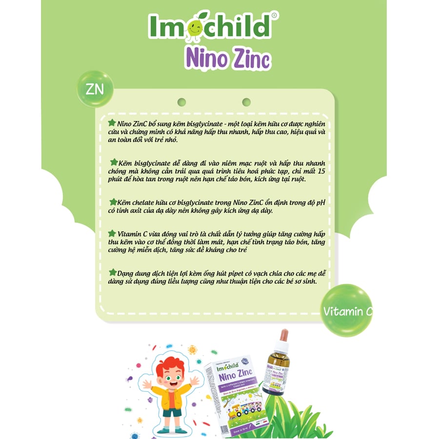 Vitamin Imochild Nino Zinc 30ml Kẽm Hữu Cơ Tăng Đề Kháng, Cải Thiện Tiêu Hoá