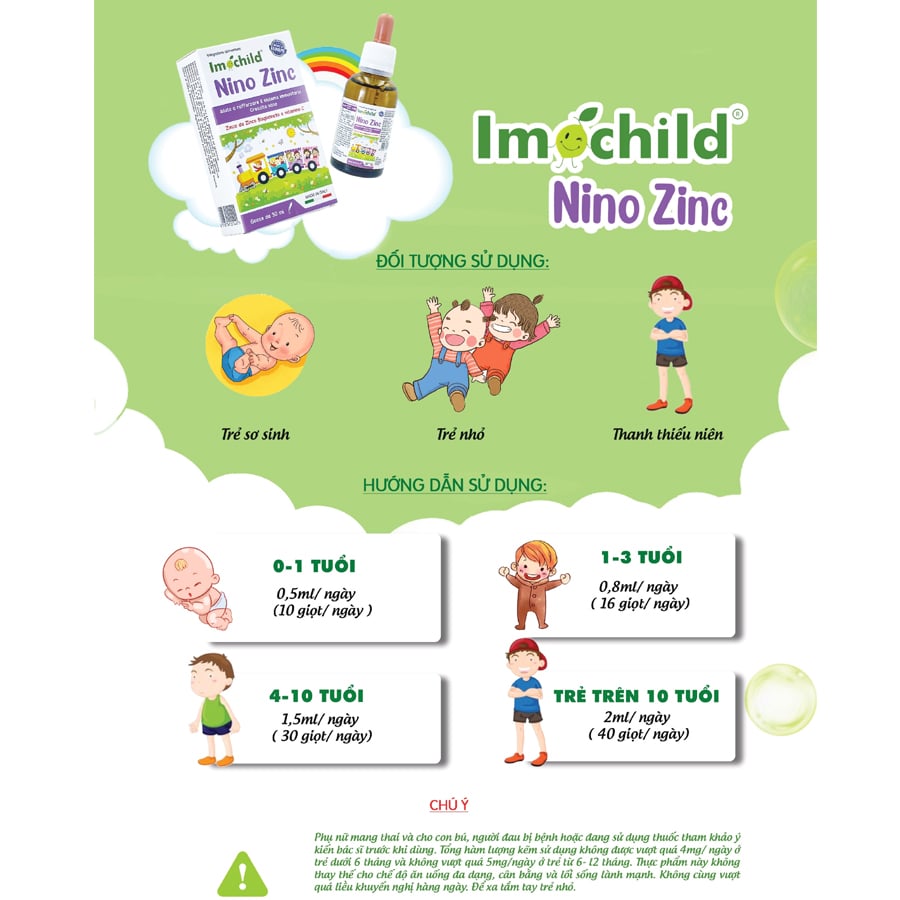 Vitamin Imochild Nino Zinc 30ml Kẽm Hữu Cơ Tăng Đề Kháng, Cải Thiện Tiêu Hoá