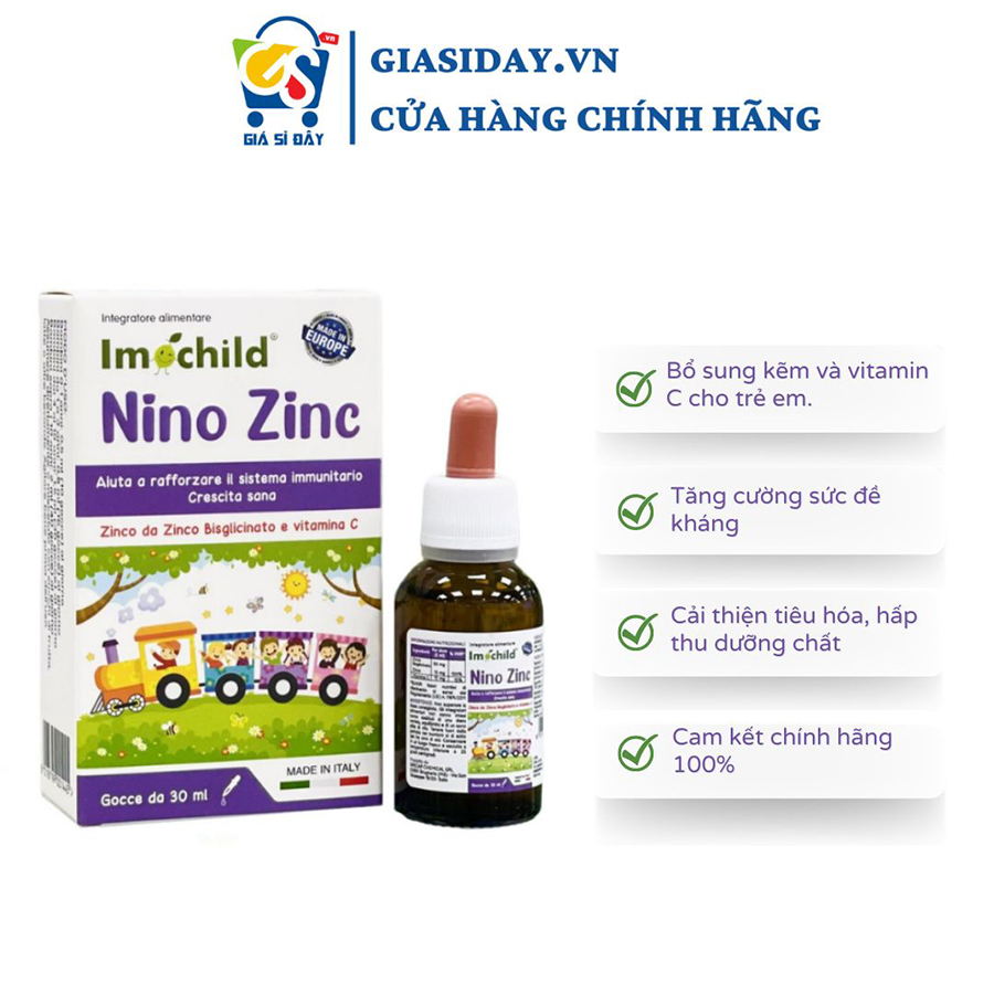 Vitamin Imochild Nino Zinc 30ml Kẽm Hữu Cơ Tăng Đề Kháng, Cải Thiện Tiêu Hoá