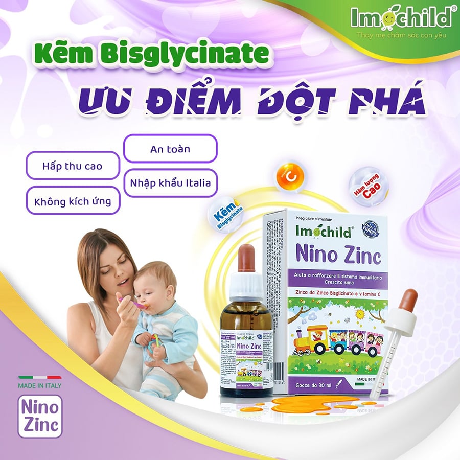 Vitamin Imochild Nino Zinc 30ml Kẽm Hữu Cơ Tăng Đề Kháng, Cải Thiện Tiêu Hoá