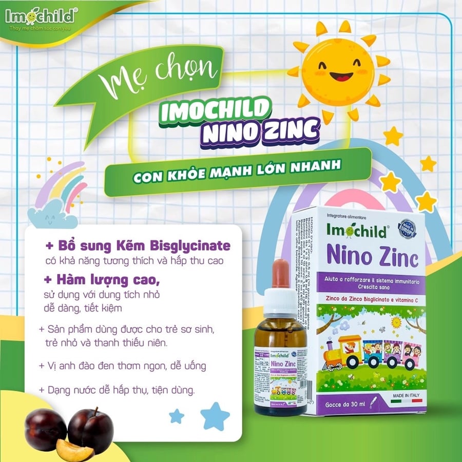 Vitamin Imochild Nino Zinc 30ml Kẽm Hữu Cơ Tăng Đề Kháng, Cải Thiện Tiêu Hoá