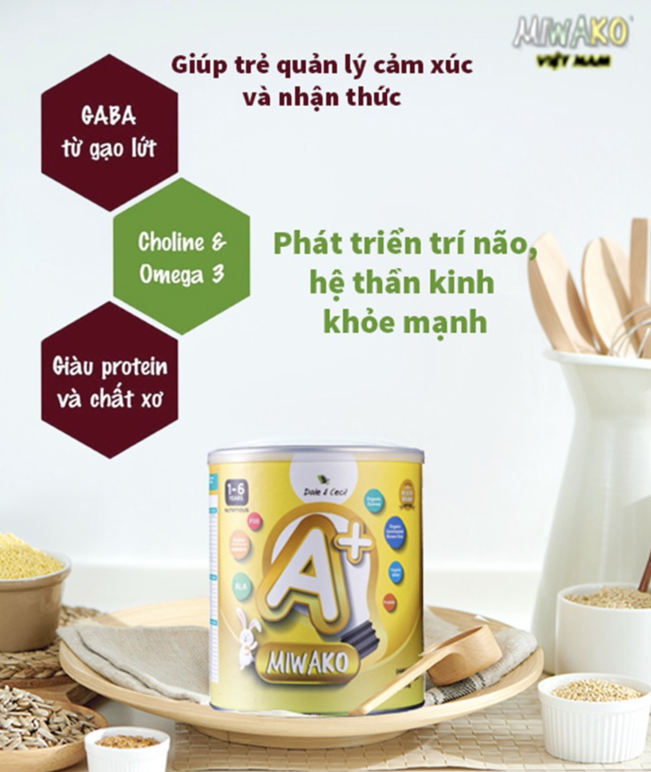 Sữa Hạt Thực Vật Hữu Cơ Miwako A+ Vị Vani 700g, 400g cho trẻ từ 1-6 tuổi - Sữa Bột Công Thức