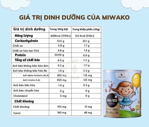 Sữa Hạt Thực Vật Hữu Cơ Miwako Vị Gạo 700g, 400g cho trẻ từ 1 tuổi - Sữa Bột Công Thức