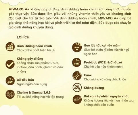 Sữa Hạt Thực Vật Hữu Cơ Miwako A+ Vị Vani 700g, 400g cho trẻ từ 1-6 tuổi - Sữa Bột Công Thức