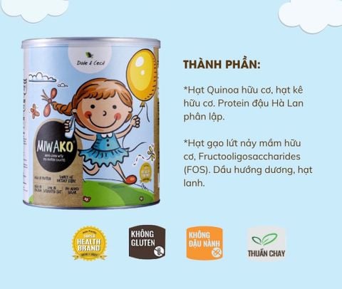 Sữa Công Thức Hạt Thực Vật Hữu Cơ Miwako Vị Gạo 700g, 400g cho trẻ từ 1 tuổi