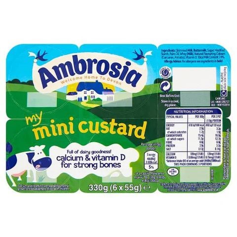 Váng Sữa Ambrosia UK Cho Bé Ăn Dặm 6M+ Vị Truyền Thống , Ít Đường - Lốc 6 Hộp x 55g