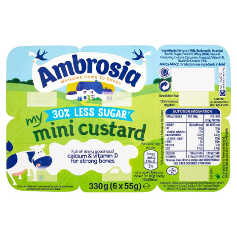 Váng Sữa Ambrosia UK Cho Bé Ăn Dặm 6M+ Vị Truyền Thống , Ít Đường - Lốc 6 Hộp x 55g
