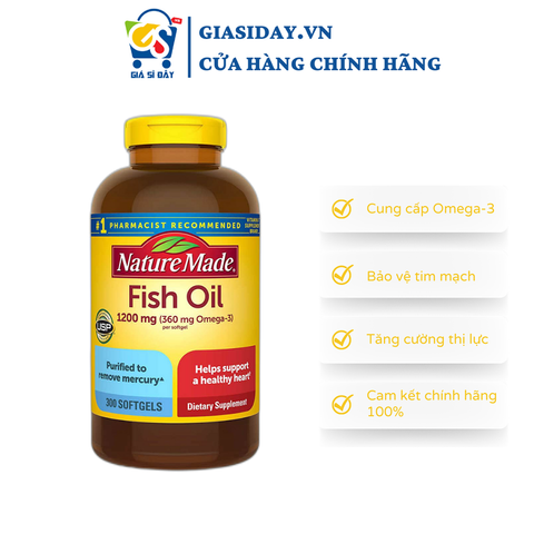 Viên Uống Dầu Cá Nature Made Fish Oil 1200mg 360mg Omega-3 300 Viên