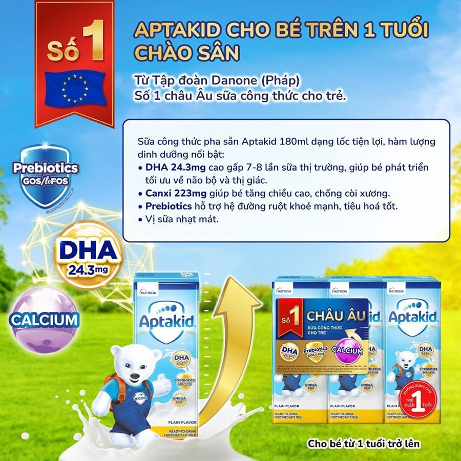 Sữa Nước Aptamil Kid 180ml / Thùng 27 Hộp - Sữa Công Thức Dinh Dưỡng Pha Sẵn