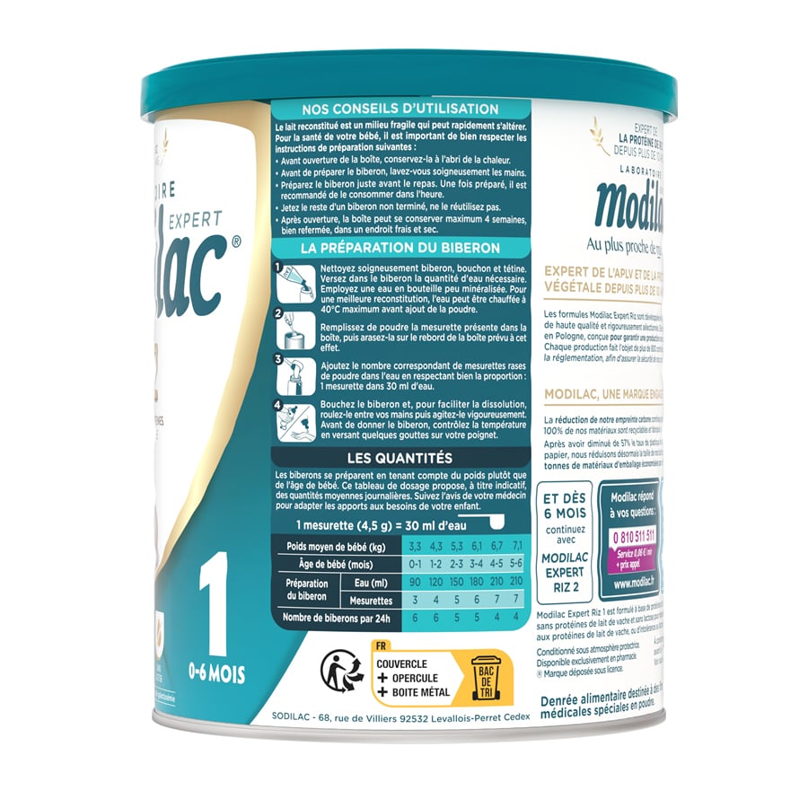 Sữa Modilac Riz Pháp Cho Trẻ Dị Ứng Đạm Bò, Bất Dung Nạp Lactose - Sữa Bột Công Thức 800g