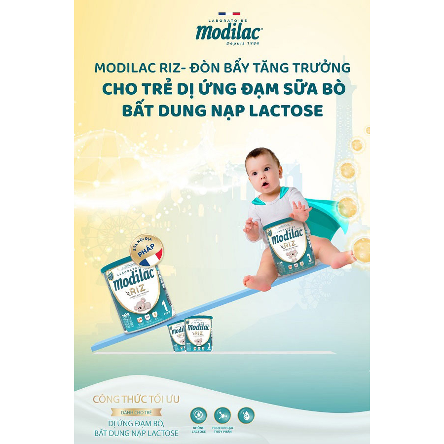 Sữa Modilac Riz Pháp Cho Trẻ Dị Ứng Đạm Bò, Bất Dung Nạp Lactose - Sữa Bột Công Thức 800g