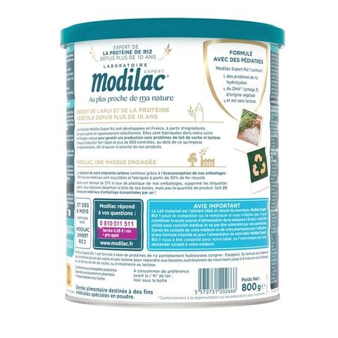 Sữa Modilac Riz Pháp Cho Trẻ Dị Ứng Đạm Bò, Bất Dung Nạp Lactose - Sữa Bột Công Thức 800g
