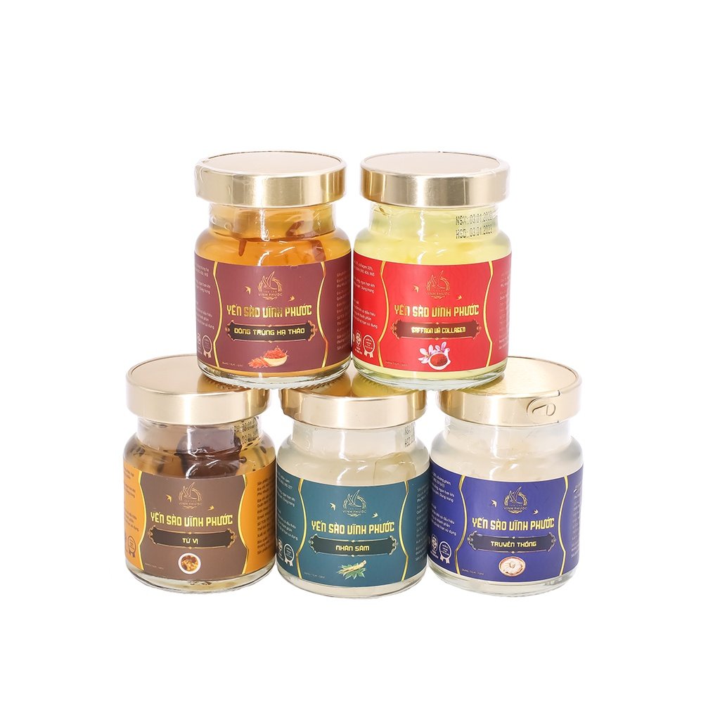 Yến Sào Chưng Ngũ Sắc 5 Vị Vĩnh Phước 20% Yến Tươi - Set 5 Hũ 70ml Cho Trẻ 5Y+ Và Người Lớn