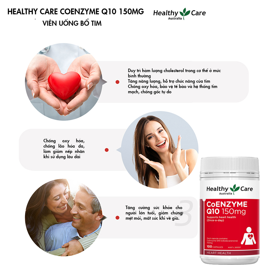 Viên Uống Bổ Tim Úc Healthy Care CoENZYME Q10 (CoQ10) 150mg 100 Viên