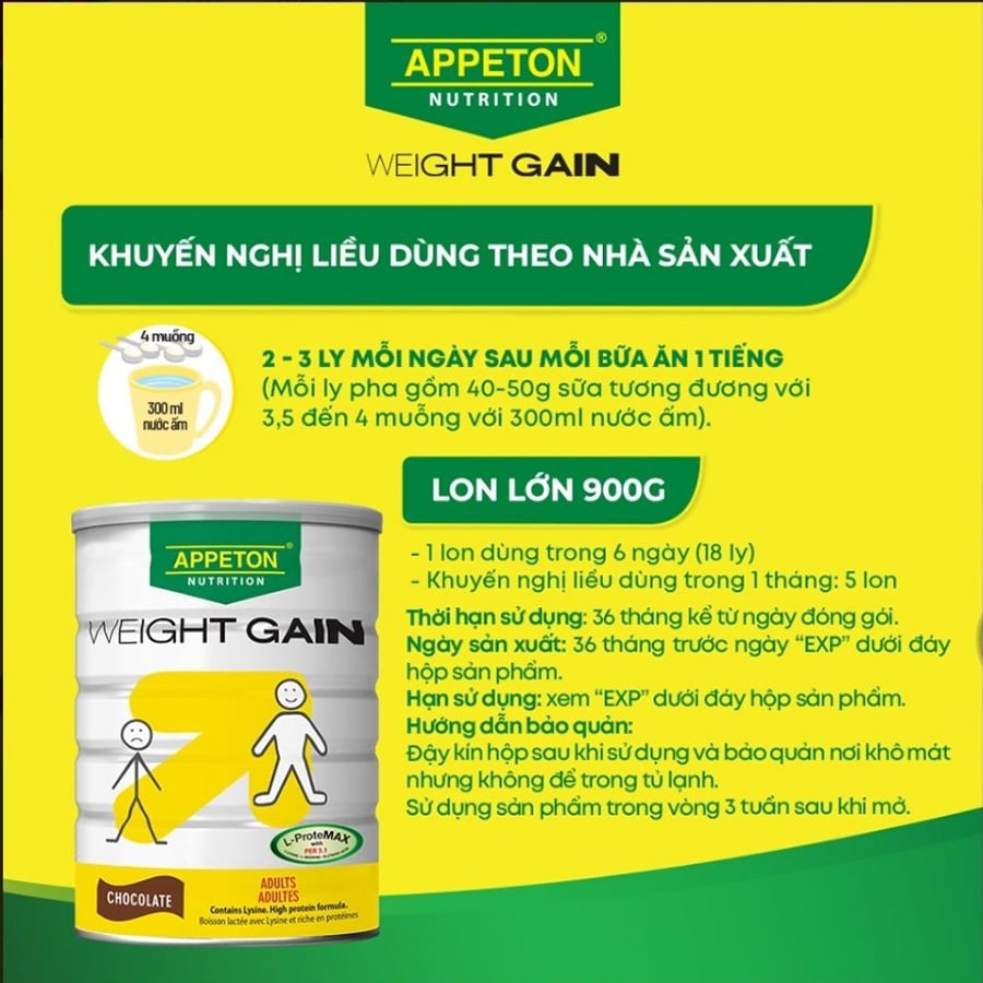 Sữa Appeton Weight Gain Cho Người Lớn Hương Vani, Chocolate 900g, 450g
