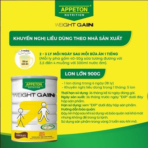 Sữa Appeton Weight Gain Cho Người Lớn Hương Vani, Chocolate 900g, 450g