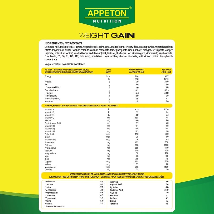 Sữa Appeton Weight Gain Cho Người Lớn Hương Vani, Chocolate 900g, 450g