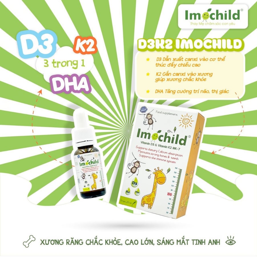 Vitamin Imochild D3K2 MK7 DHA 20ml Vinmec Tăng Chiều Cao, Xương Chắc Khoẻ, Cải Thiện Trí Não