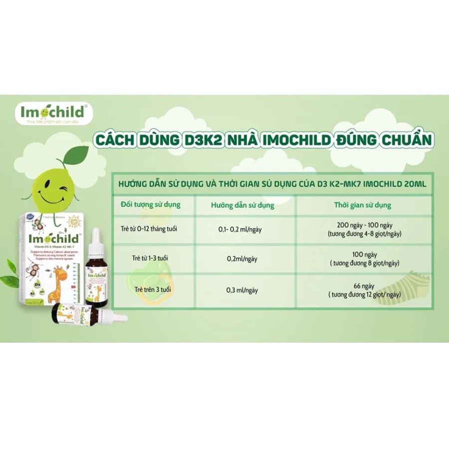 Vitamin Imochild D3K2 MK7 DHA 20ml Vinmec Tăng Chiều Cao, Xương Chắc Khoẻ, Cải Thiện Trí Não