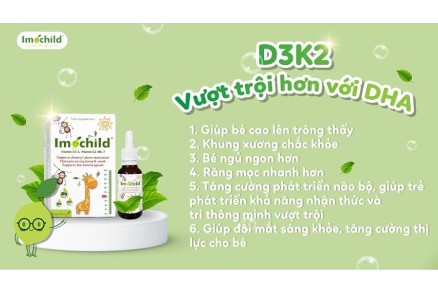 Vitamin Imochild D3K2 MK7 DHA 20ml Vinmec Tăng Chiều Cao, Xương Chắc Khoẻ, Cải Thiện Trí Não