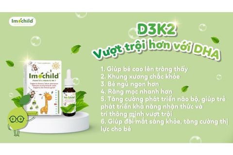 Vitamin Imochild D3K2 MK7 DHA 20ml Vinmec Tăng Chiều Cao, Xương Chắc Khoẻ, Cải Thiện Trí Não