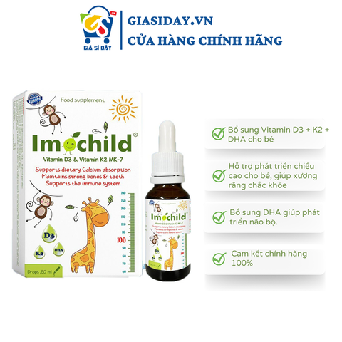 Vitamin Imochild D3K2 MK7 DHA 20ml Vinmec Tăng Chiều Cao, Xương Chắc Khoẻ, Cải Thiện Trí Não