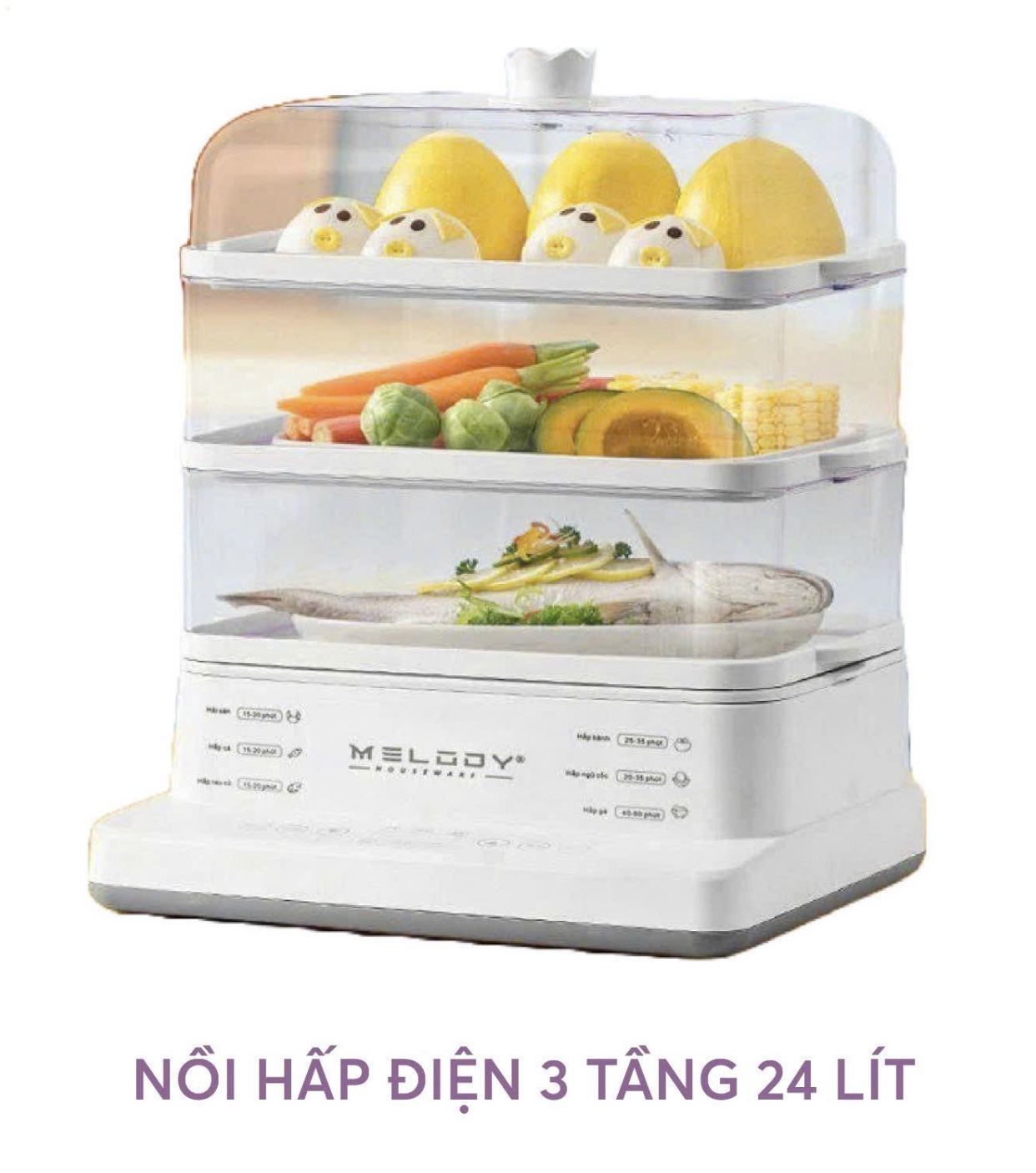 [ QT BLM 24 ] Nồi hấp điện MELODY 3 tầng 24L