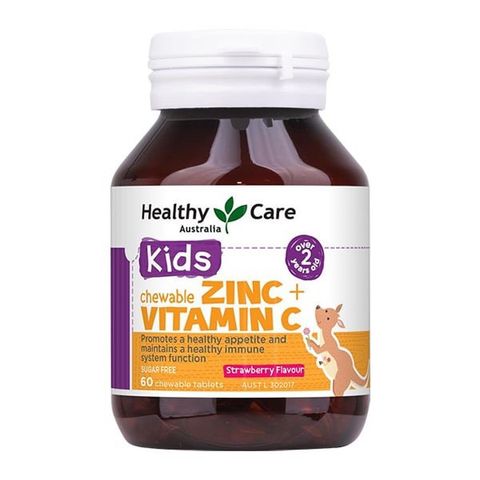 Viên Nhai Bổ Sung Kẽm Vitamin C cho bé Healthy Care Kids Zinc + Vitamin C 60 Viên