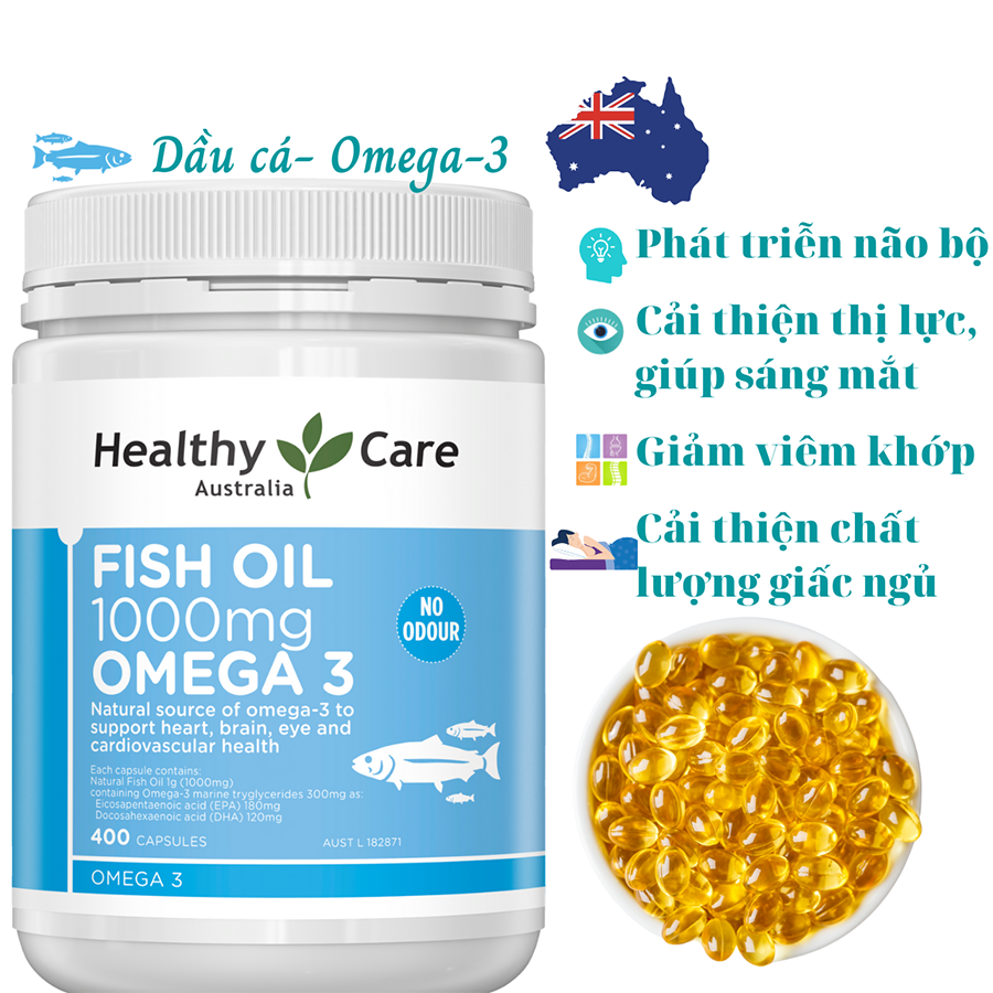 Viên Uống Dầu Cá Healthy Care Fish Oil 1000mg Omega 3 400 Viên