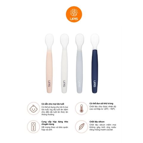 Set 2 Thìa Muỗng Ăn Dặm Silicon Y Tế Siêu Mềm UPIS Hàn Quốc