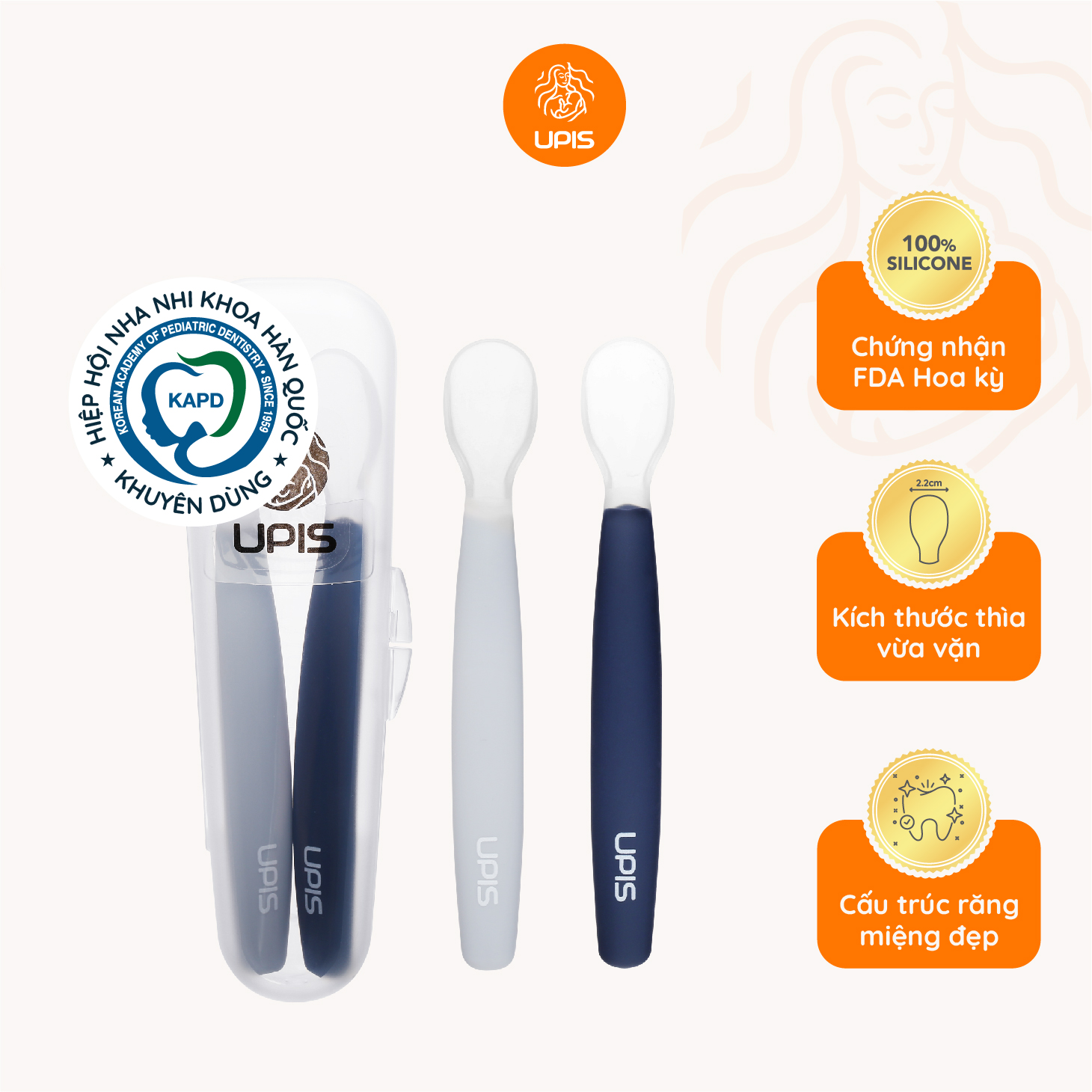 Set 2 Thìa Muỗng Ăn Dặm Silicon Y Tế Siêu Mềm UPIS Hàn Quốc