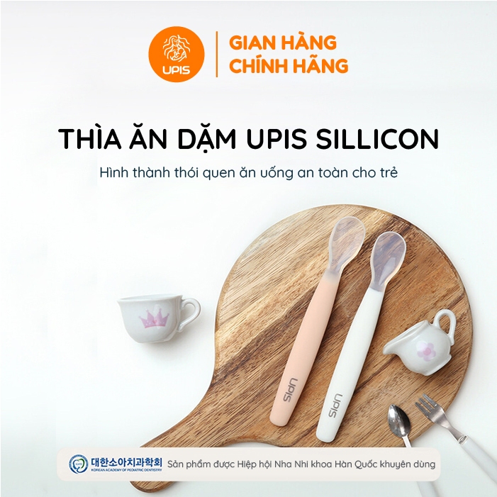 Set 2 Thìa Muỗng Ăn Dặm Silicon Y Tế Siêu Mềm UPIS Hàn Quốc