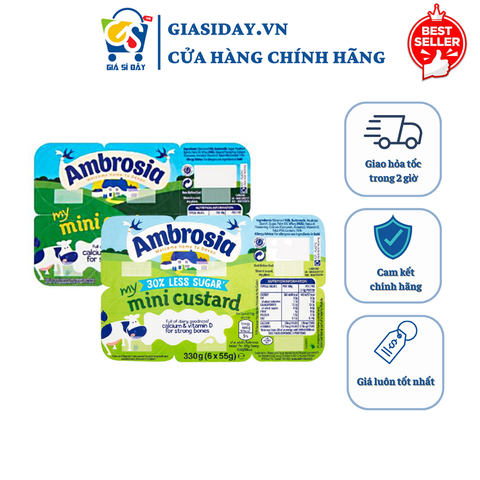 Váng Sữa Ambrosia UK Cho Bé Ăn Dặm 6M+ Vị Truyền Thống , Ít Đường - Lốc 6 Hộp x 55g