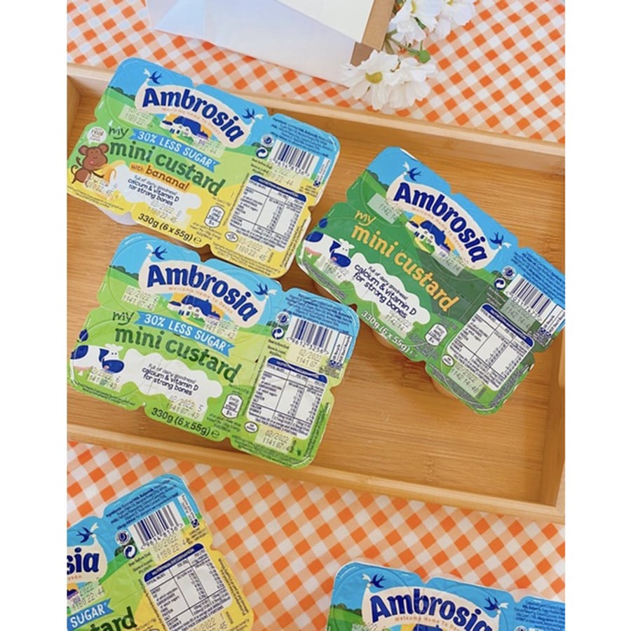 Váng Sữa Ambrosia UK Cho Bé Ăn Dặm 6M+ Vị Truyền Thống , Ít Đường - Lốc 6 Hộp x 55g