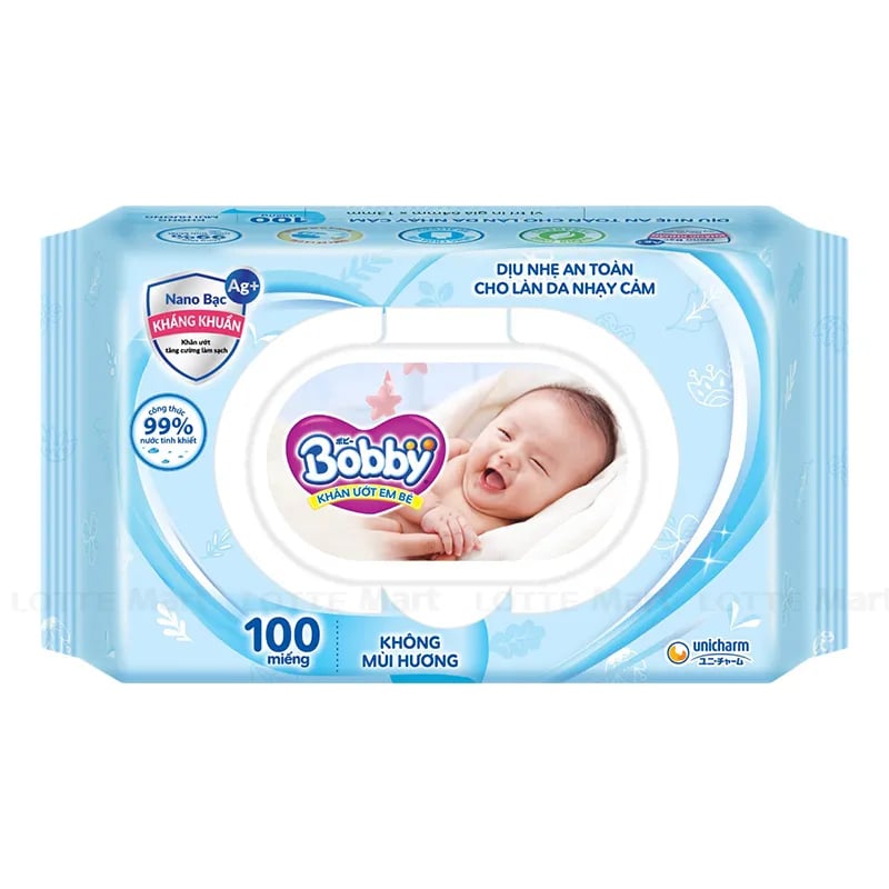 Combo 4 Gói Khăn Ướt Bobby Không Mùi Hương (100 miếng / gói)
