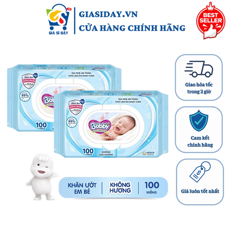 Combo 4 Gói Khăn Ướt Bobby Không Mùi Hương (100 miếng / gói)
