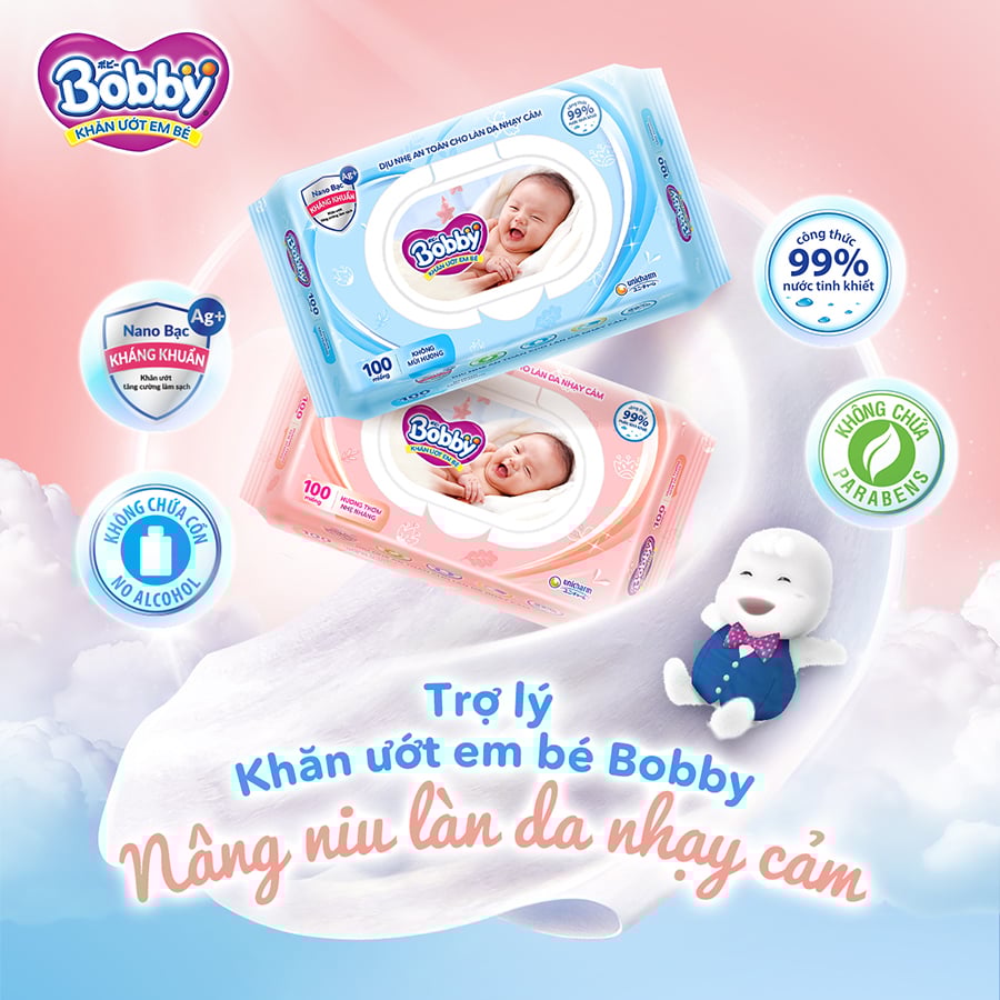 Combo 4 Gói Khăn Ướt Bobby Không Mùi Hương (100 miếng / gói)