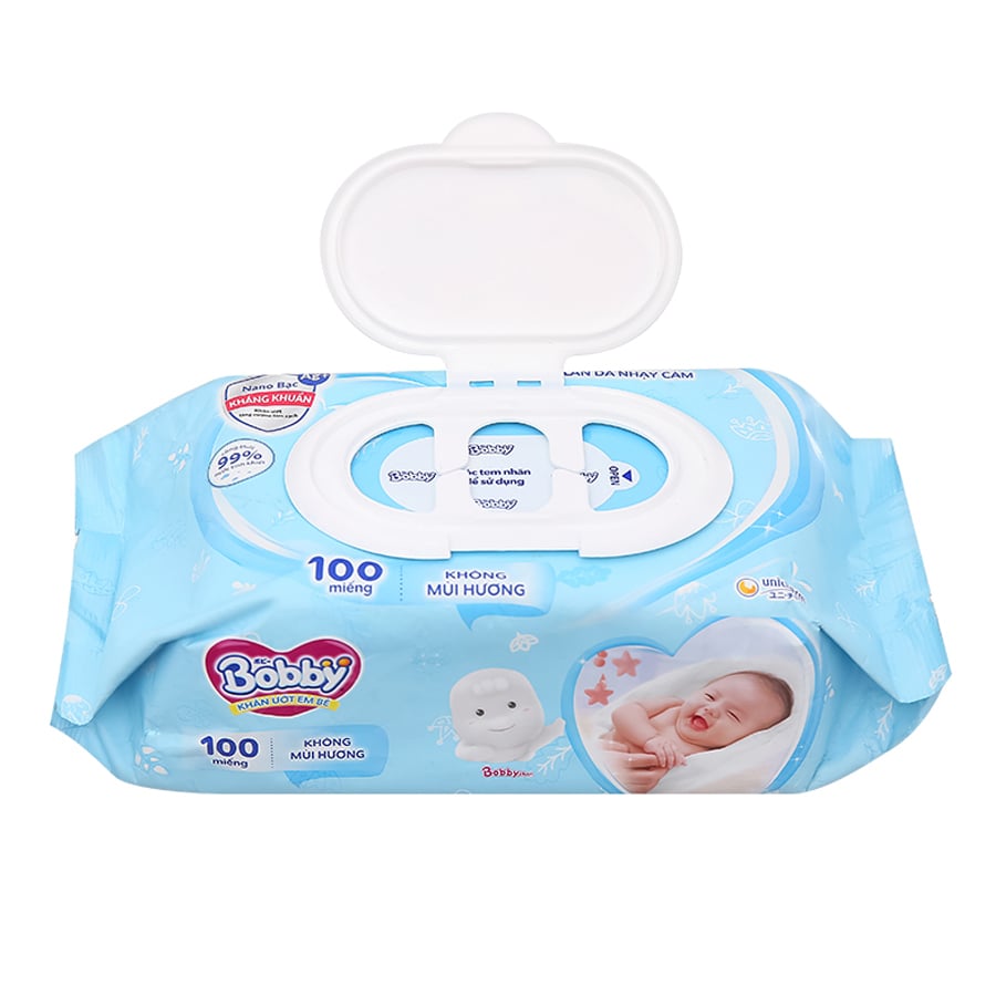 Combo 4 Gói Khăn Ướt Bobby Không Mùi Hương (100 miếng / gói)