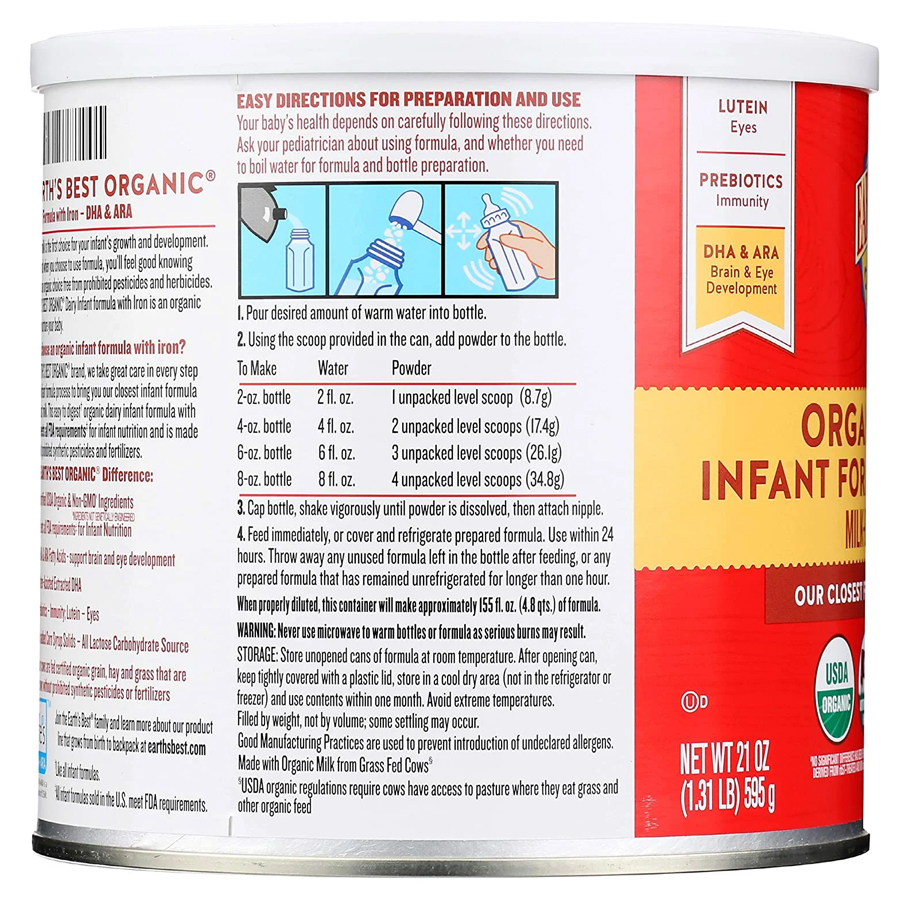 Sữa Earth's Best Organic Dairy / Toddler USA 595g / 907g - Sữa Bột Công Thức